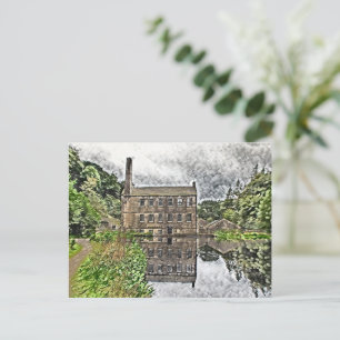 Gibson Mill, Hardcastle Crags Aquarell-Kunstwerk Postkarte