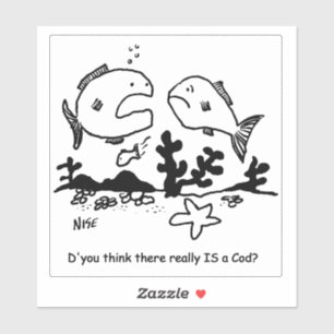 Gibt es einen Kabeljau? Cartoon. Aufkleber