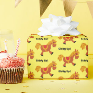 Giddy Up Children's Brown Saddle Horse Cartoon Geschenkpapier