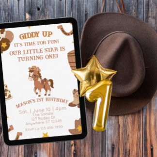 Giddy Up Horse, Western 1. Geburtstag Einladung