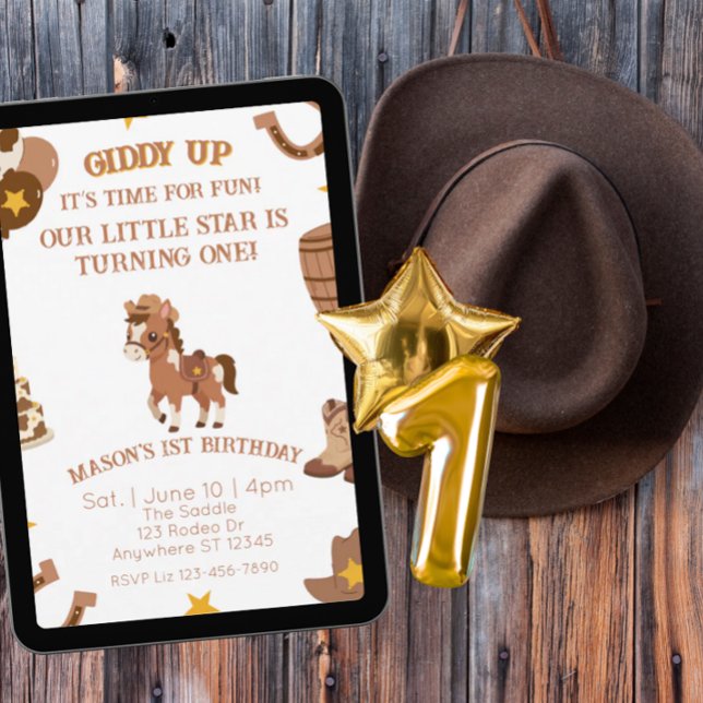 Giddy Up Horse, Western 1st Birthday Einladung (Von Creator hochgeladen)