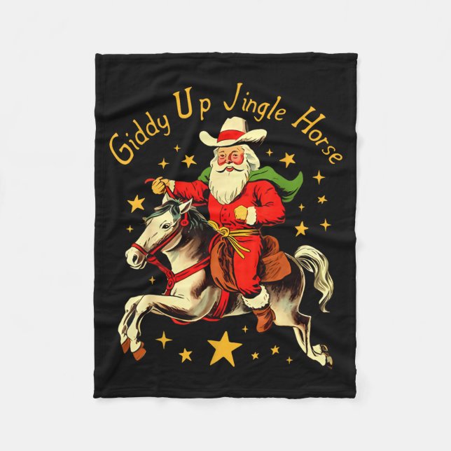Giddy Up Jingle Horse Funny Retro Santa Cowboy Chr Fleecedecke (Vorderseite)