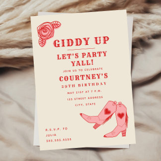 Giddy Up Let's Party Pink Cowgirl Geburtstag Einladung