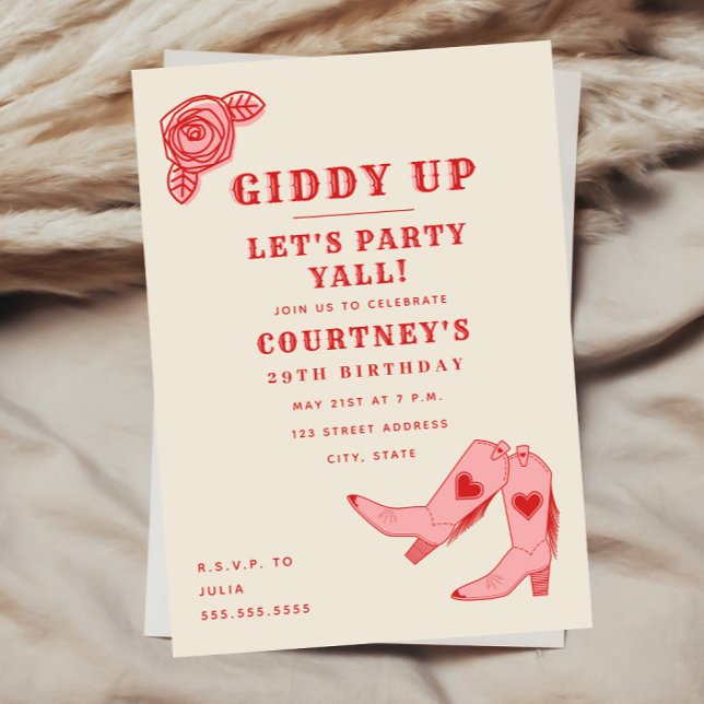 Giddy Up Let's Party Pink Cowgirl Geburtstag Einladung (Von Creator hochgeladen)