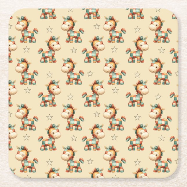 Giddy-Up Patchwork Pony Birthday Rechteckiger Pappuntersetzer (Vorderseite)