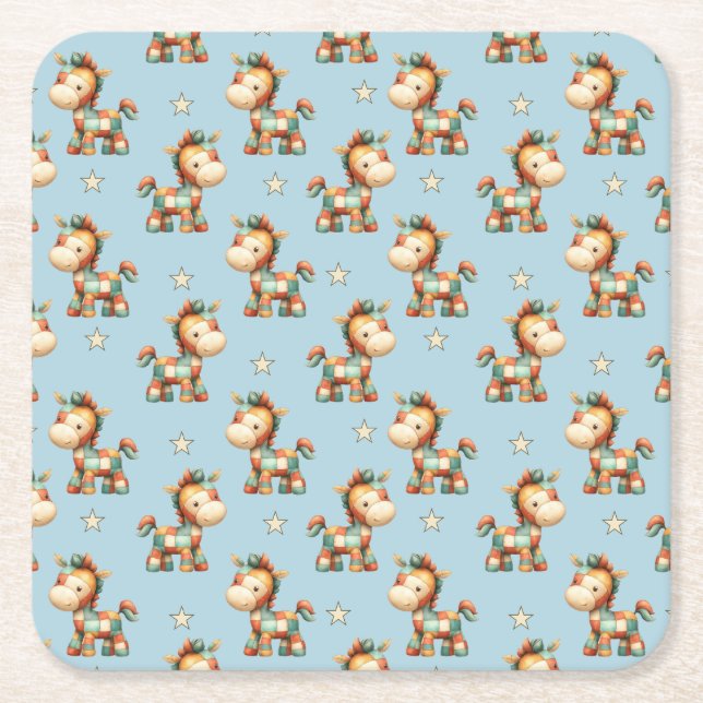 Giddy-Up Patchwork-Pony-Geburtstag Rechteckiger Pappuntersetzer (Vorderseite)