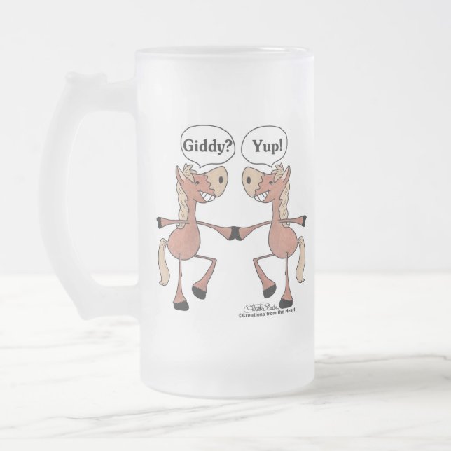 Giddy Up Pferde Mattglas Bierglas (Links)