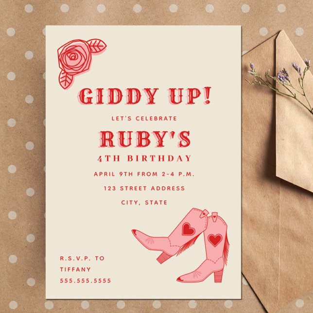 Giddy Up Pink Cowgirl Boots Rose Geburtstag Einladung (Von Creator hochgeladen)