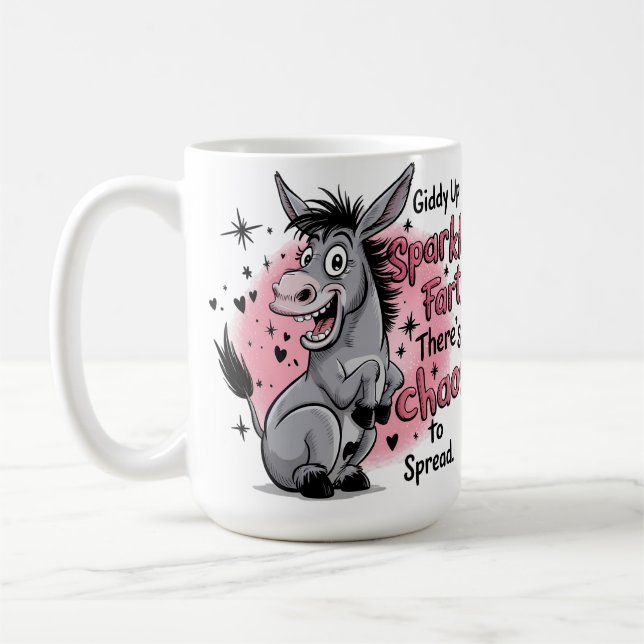 Giddy Up Sparkle Furz Funny Donkey Graphic Kaffeetasse (Links)
