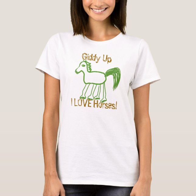 Giddy Up Whimsical I Liebe Pferde T-Shirt (Vorderseite)
