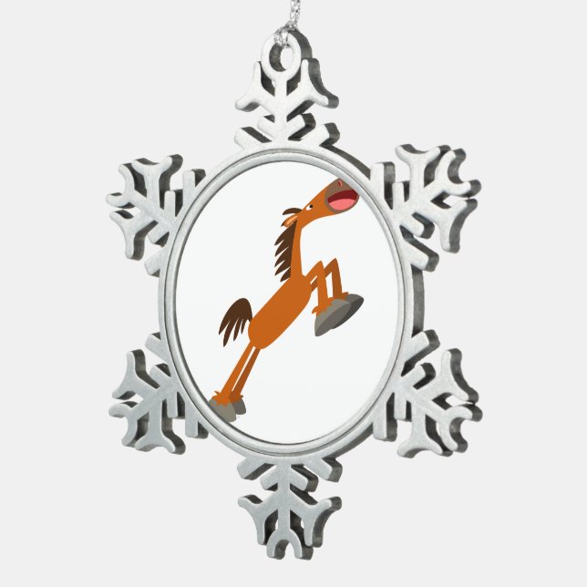 Giddyup, Horsey! Cartoon Pferdeschwalbe Schneeflocken Zinn-Ornament (Rechts)