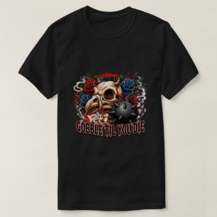Gier bis du stirbst Skelett-Vogel-Design T-Shirt