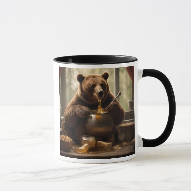 Gieriger Bär, der ein Glas Marmelade frisst. Tasse (Rechts)