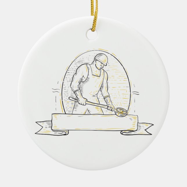 Gießerei-Arbeitskraft-Stahlschöpflöffel Miono Keramik Ornament (Vorne)