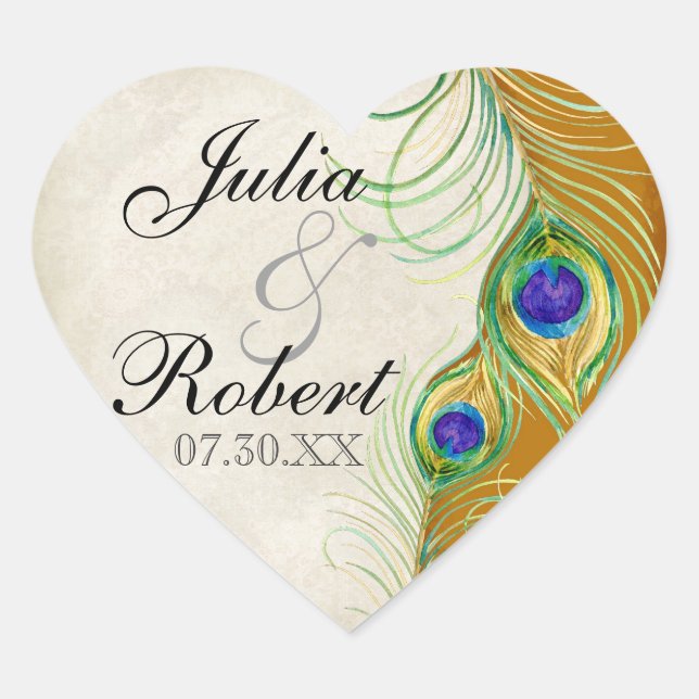 Gießereisticker - Pfauenfeathers Wedding Siegel Herz-Aufkleber (Vorderseite)