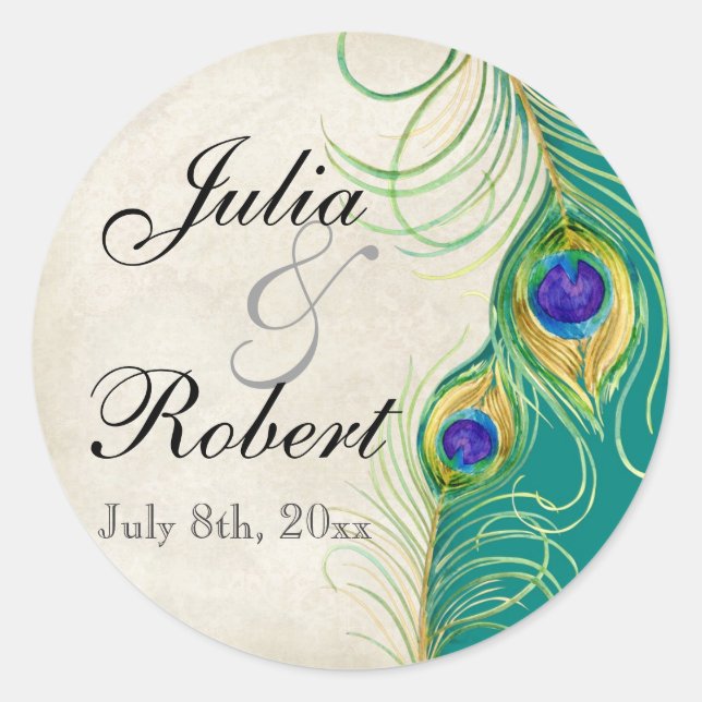 Gießereisticker - Pfauenfeathers Wedding Siegel Runder Aufkleber (Vorderseite)