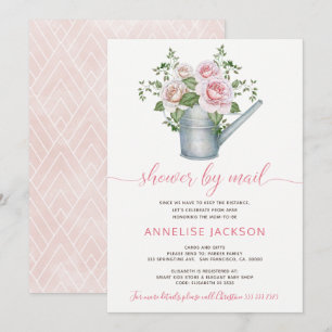 Gießkanne rosa Rosen Baby Shower per Post Einladung