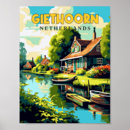 Giethoorn Niederlande Vintage Reise Illustration Poster