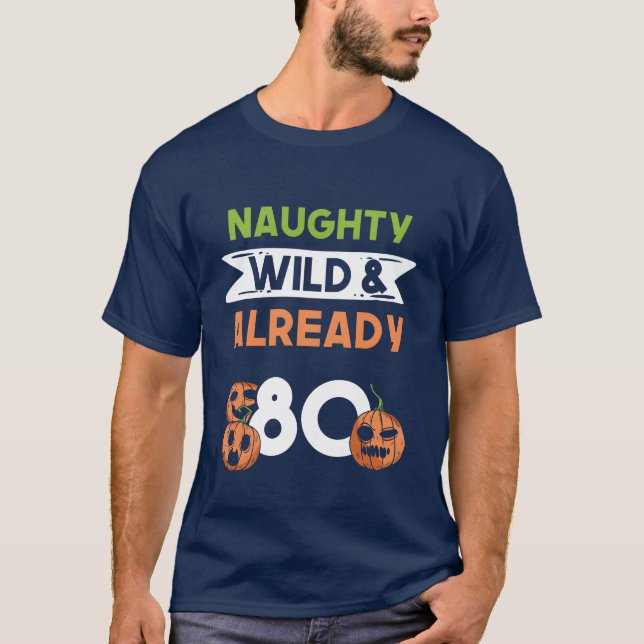 Gift 80 years birthday women Halloween Pumpkin vin T-Shirt (Vorderseite)