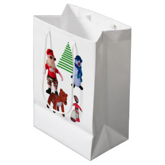 Gift Bag - Christmas Dolls and Holly Mittlere Geschenktüte