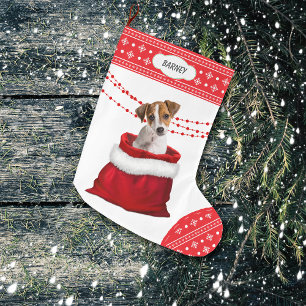 Gift Bag Jack Russell Terrier Snowflake Border Großer Weihnachtsstrumpf