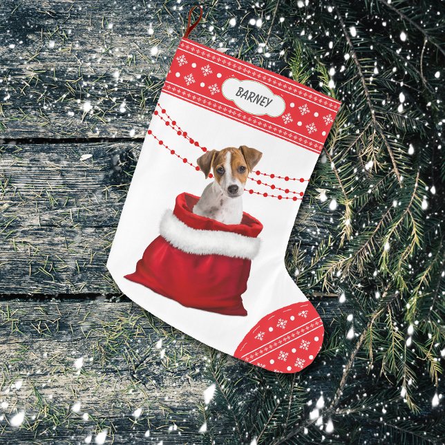 Gift Bag Jack Russell Terrier Snowflake Border Großer Weihnachtsstrumpf (Von Creator hochgeladen)