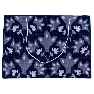 GIFT BAG JAPANESE ABSTRAKTES BLUMENPATTER IN BLAU GROßE GESCHENKTÜTE