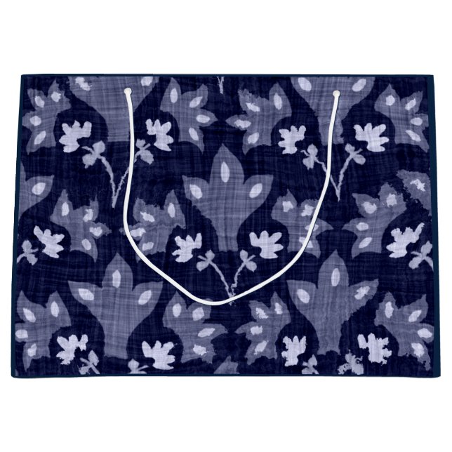 GIFT BAG JAPANESE ABSTRAKTES BLUMENPATTER IN BLAU GROßE GESCHENKTÜTE (Vorderseite)