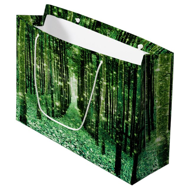 Gift Bag Magical Forest Green Mystery Große Geschenktüte (Vorderseite Schrägansicht)