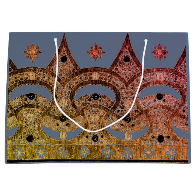 GIFT-BAG MIT CHINESISCHEM PATTER BLAU UND GOLD GROßE GESCHENKTÜTE (Vorderseite)