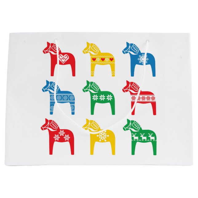 GIFT BAG SCANDINAVIAN DALA HORSE DESIGN GROßE GESCHENKTÜTE (Vorderseite)