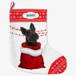 Gift Bag Scottish Terrier Dog Snowflake Border Großer Weihnachtsstrumpf