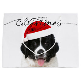 GIFT BAG ST BERNARD PUPPING MIT WEIHNACHTSMANNMÜTZ GROßE GESCHENKTÜTE