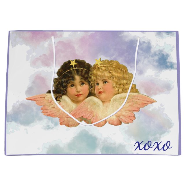 GIFT BAG TWIN ANGELS IN PASTELS  GROßE GESCHENKTÜTE (Vorderseite)