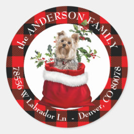 Gift Bag Yorkie Terrier Kariert Frame Rücksendeadr Runder Aufkleber
