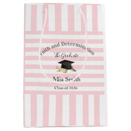 Gift Bags Pink White Stripe Graduation 2026 Mittlere Geschenktüte