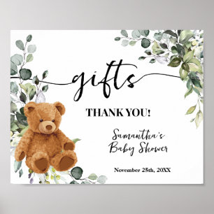 Gift Bear Greenery Eucalyptus Baby Dusche Zeichen Poster
