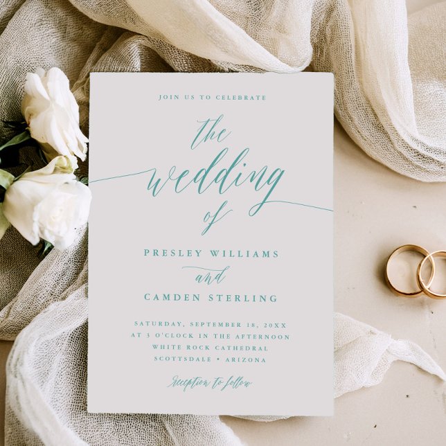 Gift Box Blue Wedding Calligraphy Invitation  Einladung (Von Creator hochgeladen)