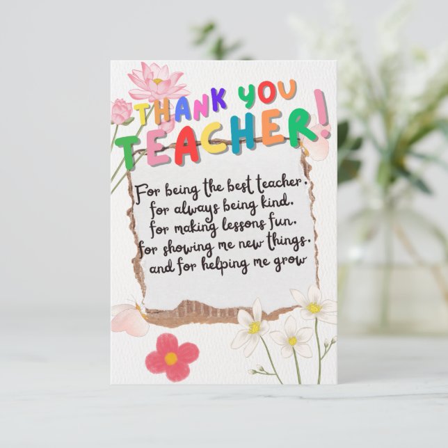 Gift card for teachers dankeskarte (Stehend Vorderseite)