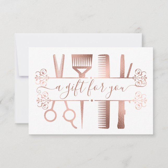 Gift Certificate Digital Rose Gold Scissors Foil Einladung (Vorderseite)