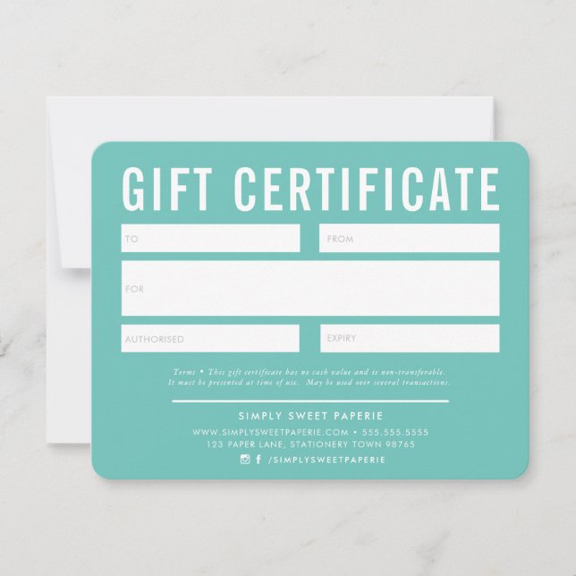GIFT CERTIFICATE moderne stilvolle Business-Minze (Vorderseite)