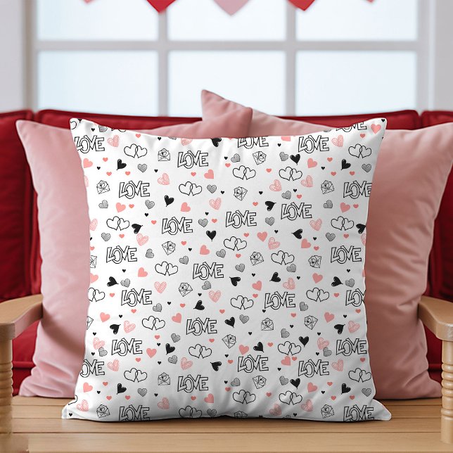 Gift for Girlfriend Valentine Pillow Sketch Hearts Kissen (Gift for Girlfriend Valentine Pillow Sketch Hearts)