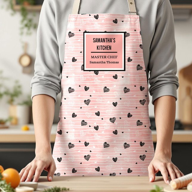 Gift for Her Pink Black Heart Love Valentine Apron Schürze (Gift for Her Pink Black Heart Love Apron)