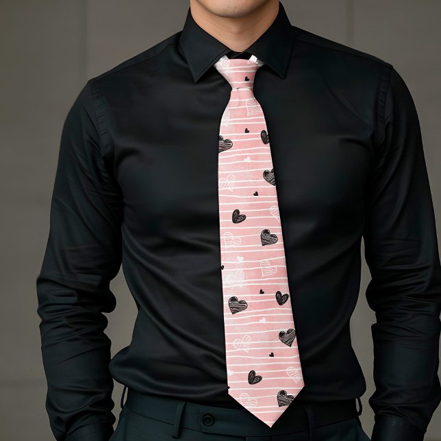 Gift for Him Love Text Hand Drawn Heart Tie Krawatte (Gift for Him Love Text Hand Drawn Heart Tie)