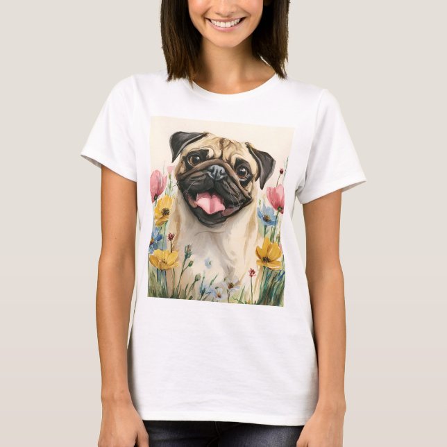 Gift for Pug Mom – Watercolor tee (Vorderseite)