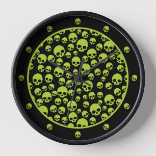 Gift Grün Random Schädelmuster Große Uhr