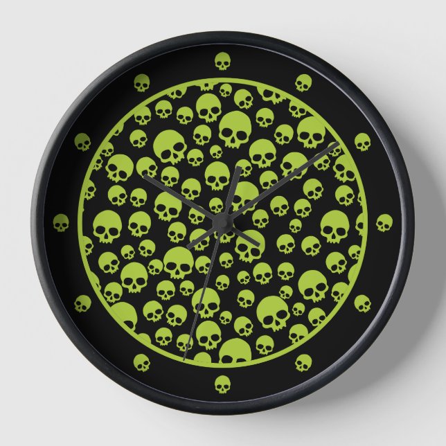 Gift Grün Random Schädelmuster Große Uhr (Vorderseite)