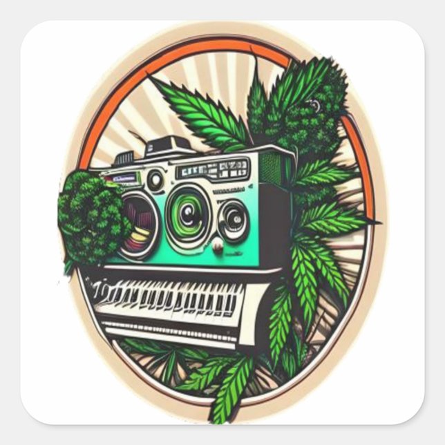 GIFT MUSIC&WEED LOVERS QUADRATISCHER AUFKLEBER (Vorderseite)