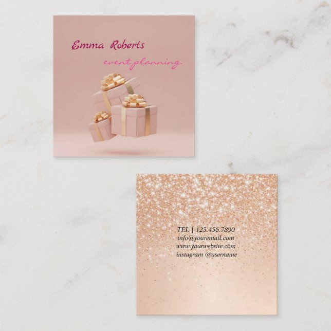 Gift Pink and White Balloons Modern Business card Quadratische Visitenkarte (Vorne/Hinten)