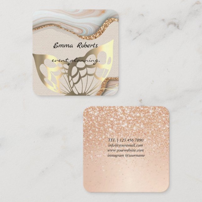 Gift Pink and White Glitter Modern Business card Quadratische Visitenkarte (Vorne/Hinten)